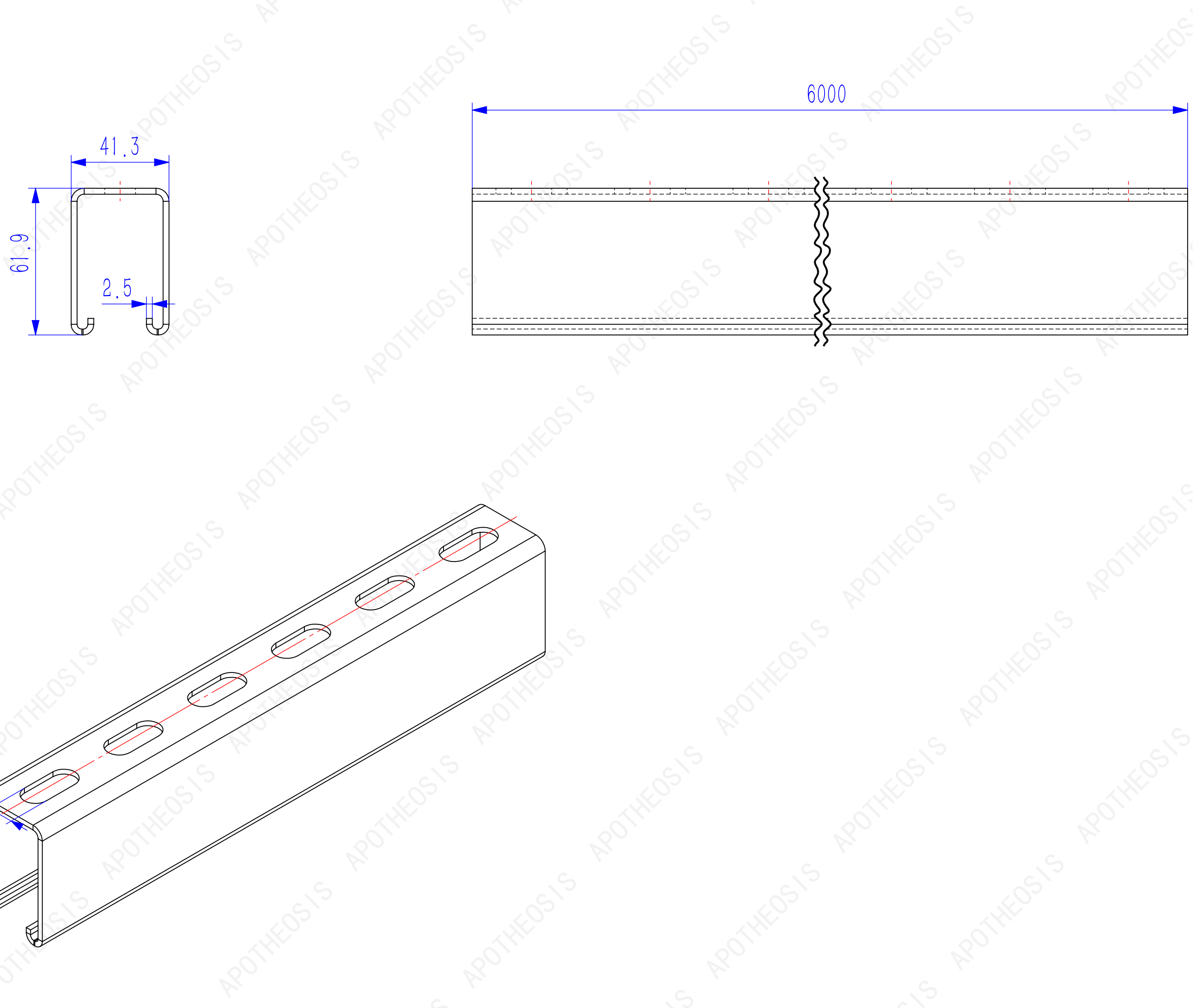 41*62MM Slotted Strut Channel - 6 Meter-Apotheosis